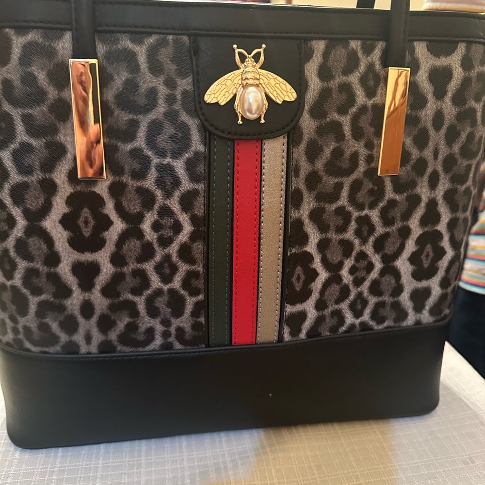 Leopard Print Large Tote Bag with Gold Accents